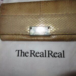 Jimmy Choo Gold c Snakeskin Long Bifold Wallet Gold Tone Hardware EUC